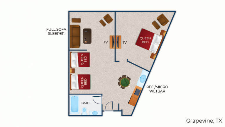 The floor plan for the Majestic Bear Queen Suite